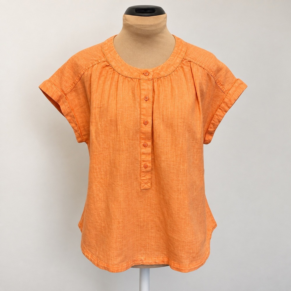 Westbound Orange Linen Cotton Blend Short Sleeve Henley Top Small NWT - Picture 2 of 8